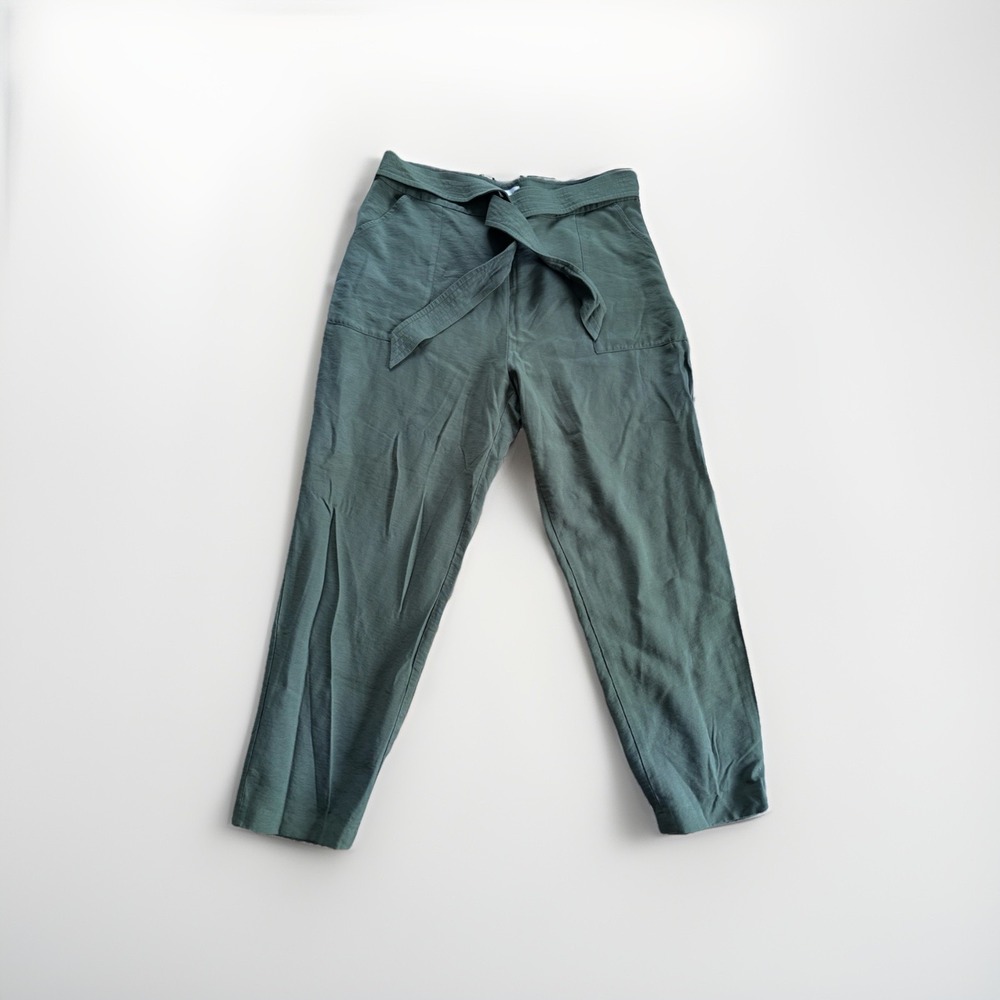 Leith Women's Pants Size XL‎ Olive Green Tapered Viscose Tie Zip Pockets